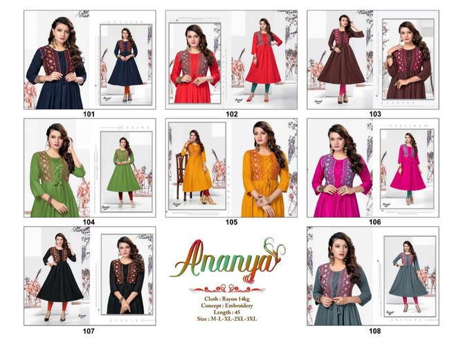 Beauty Queen Ananya Fancy Ethnic Wear Rayon Printed Anarkali Kurti Collection